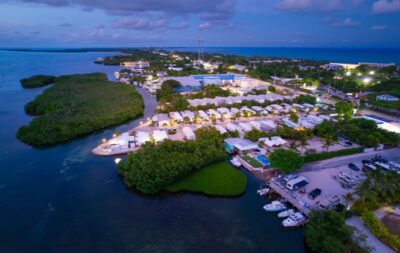 IslaMorada, Florida keys at dusk - aerial view
