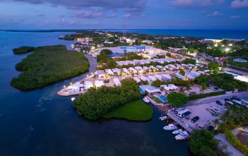 IslaMorada, Florida keys at dusk - aerial view